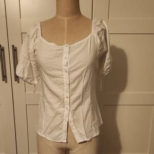 Lee Cooper East London Women's White Button-Up Bubble Sleeve Top Sz L